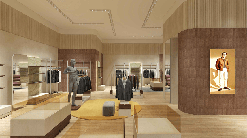 Technical diagram of mechanical ventilation and electrical wiring systems in a commercial retail space