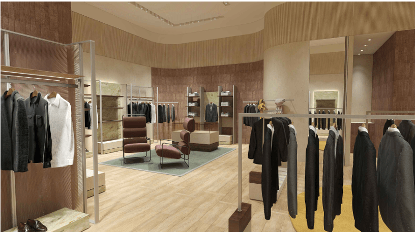 Clothing items displayed in a retail store