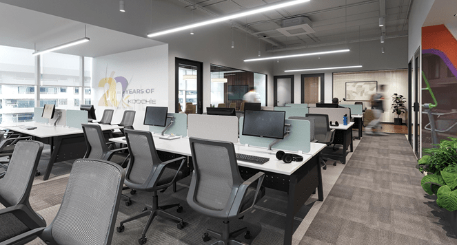 Modern Interior Fit-Out Render with Exposed Services