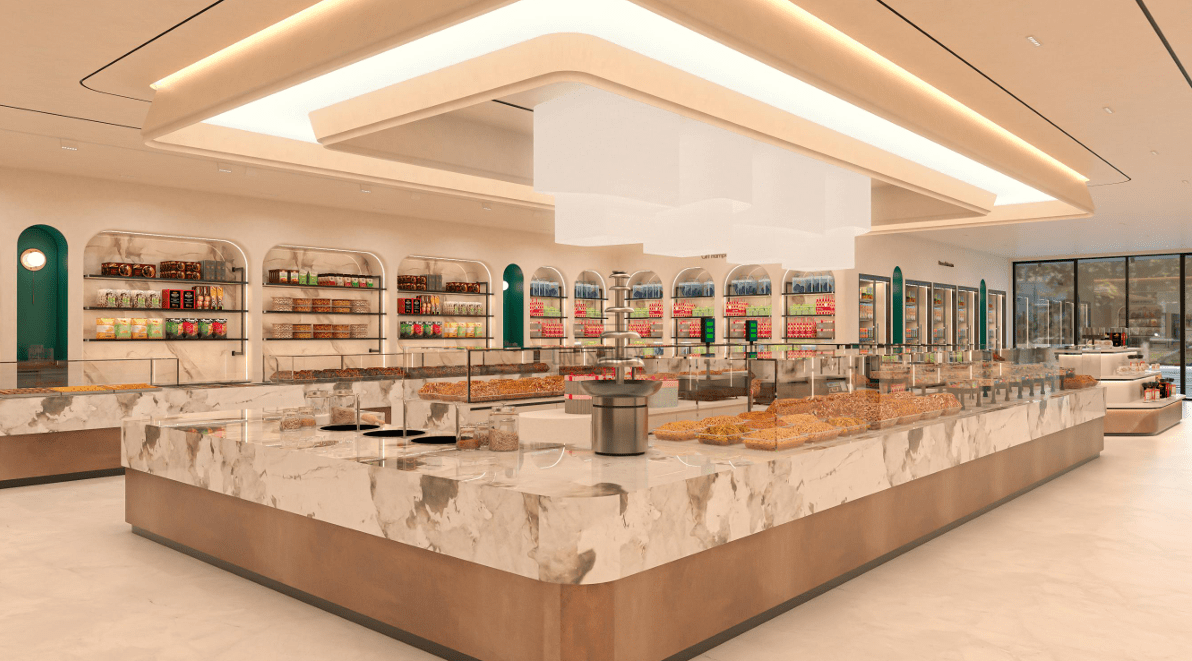 Floor plan layout of a retail project highlighting MEP components like ducts, conduits, and water lines