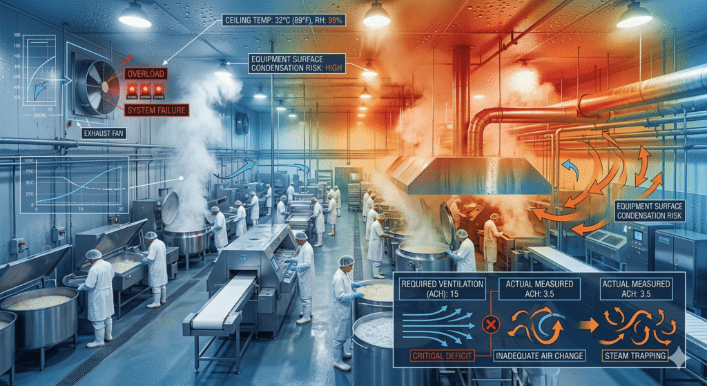 Food Processing Unit HVAC Electrical Plumbing MEP Design Ventilation Rate Mismatch Risks lead to unsafe conditions, spoilage, and massive energy waste. Learn how A-Square prevents critical failures.